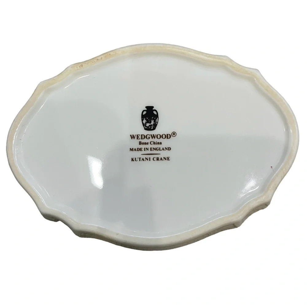 Vintage Wedgwood Kutani Crane Bone China Small Jewelry Trinket Dish White 5”x4”